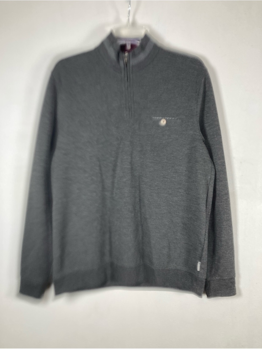 Ted Baker London Men's Gray Burgundy Quarter-Zip Pullover Sweater Size 4